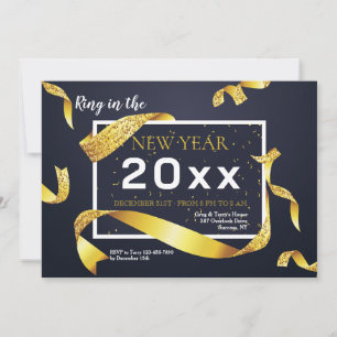 Invitation à la soirée du Nouvel An avec ruban dor
