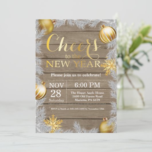 Invitation à la soirée du Nouvel An Rustic Gold (Debout devant)