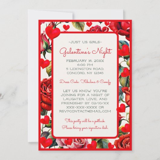 Invitation à la soirée Galentine's de Roses & Hear (Dos)