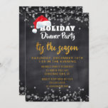 Invitation à la soirée Gold Holiday de Chalkboard<br><div class="desc">Fun, le Chalet de Noël Chalets de neige fêtes de Noël invitation à dîner - famille Invitation, amis, voisins et collègues pour faire partie de votre fête de Noël. Lit 'Holiday Dinner Party' en haut en lettres blanches avec un chapeau de Père Noël perché sur les lettres. Ci-dessous, on peut...</div>