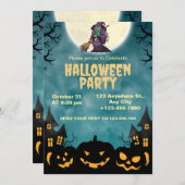 Invitation à la Soirée Halloween Sorcière & Citrou (Devant / Derrière)