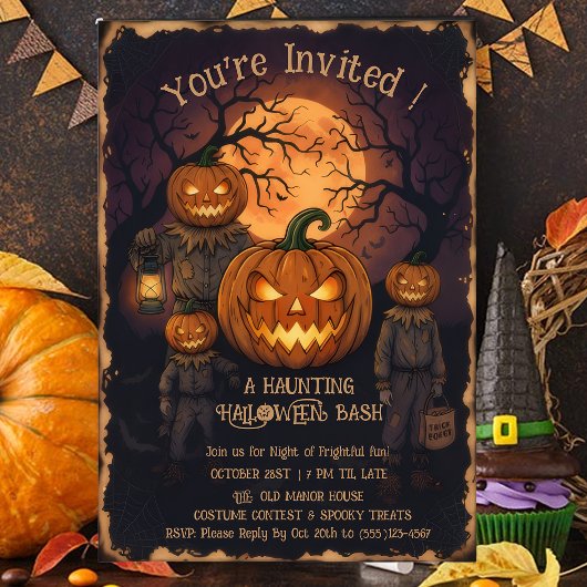 Invitation à la Soirée Halloween Tête de Citrouill