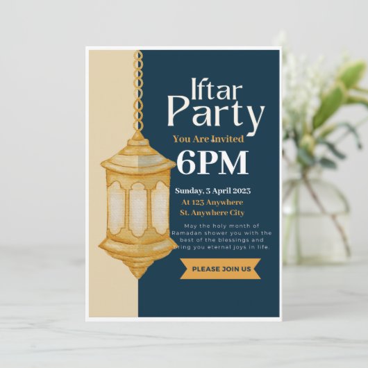 Invitation à la soirée Iftar de Ramadan bleu doux (Debout devant)