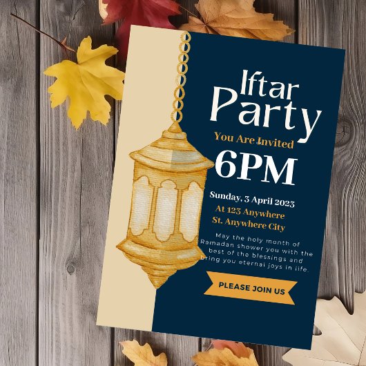 Invitation à la soirée Iftar de Ramadan bleu doux