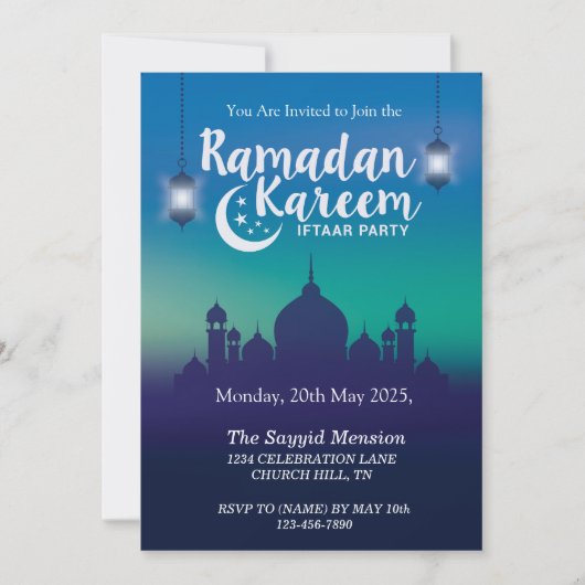 Invitation à la soirée Iftar de Ramadan Kareem (Devant)
