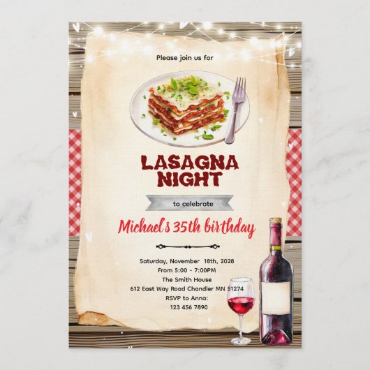 Invitation à la soirée lasagnes et vin (Devant)