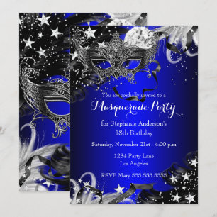 Invitation à la soirée magique masquée Blue Sparkl