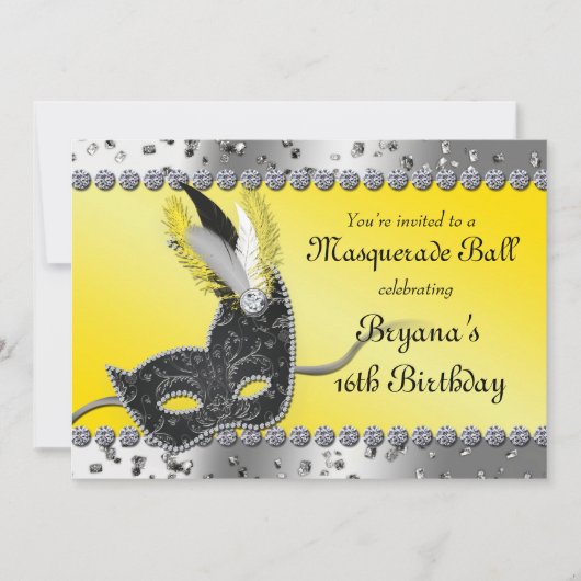 Invitation à la soirée masquée argent et jaune (Devant)