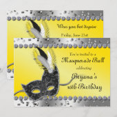 Invitation à la soirée masquée argent et jaune (Devant / Derrière)