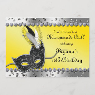 Invitation à la soirée masquée argent et jaune