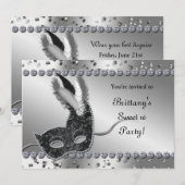 Invitation à la soirée masquée argent et noir (Devant / Derrière)