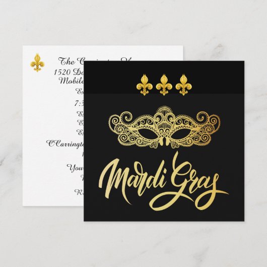 Invitation à la Soirée Masquée du Mardi Gras (Devant / Derrière)