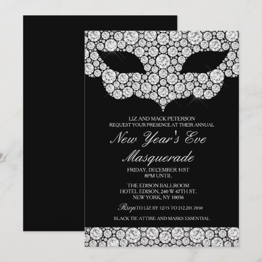 Invitation à la soirée masquée du Nouvel An NYE (Devant / Derrière)