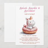 Invitation à la soirée piscine donuts licorne – Fê (Devant / Derrière)