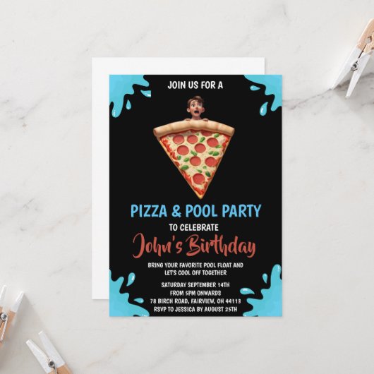 invitation à la soirée pizza pool (Devant/Arrière en situation)