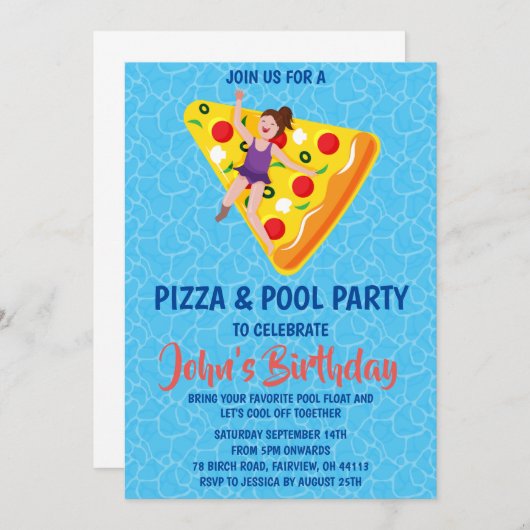 invitation à la soirée pizza pool (Devant / Derrière)