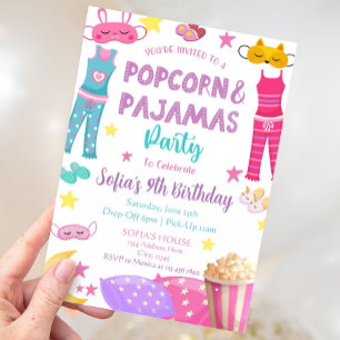 Invitation à la soirée Popcorn et Pyjamas