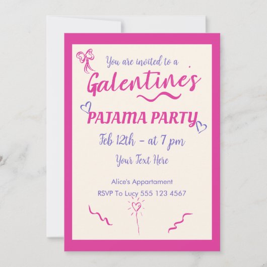 Invitation à la soirée pyjama de la Saint-Galentin (Devant)