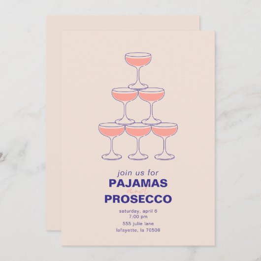 Invitation à la soirée pyjama et prosecco (Devant / Derrière)