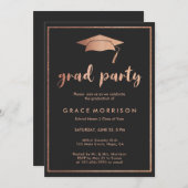 Invitation à la soirée Rose Gold Black Graduation  (Devant / Derrière)