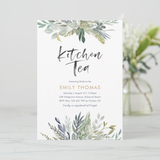 Invitation à la soirée thé de cuisine | Feuillage  (Debout devant)