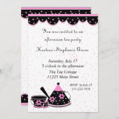 Invitation à la soirée thé rose, noir et blanc (Devant / Derrière)