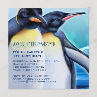 Invitation à la sortie de pingouin 5,25 x 5,25 pou