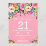 Invitation à la surprise florale rose 21e annivers<br><div class="desc">Invitation à la 21e anniversaire de la surprise de la flore rose. Fleur florale aquarelle. Arrière - plan rose. Rose, Jaune, Orange, Fleur Violet. Anniversaire adulte. 13e 15e 16e 18e 20e 21e 30e 40e 50e 60e 70e 80e 90e 100e, n'importe quel âge. Pour plus de personnalisation, cliquez sur le bouton...</div>