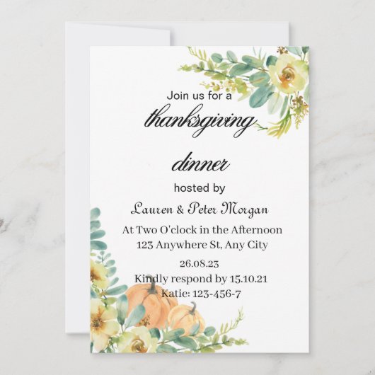 Invitation à la Tanksgiving (Devant)