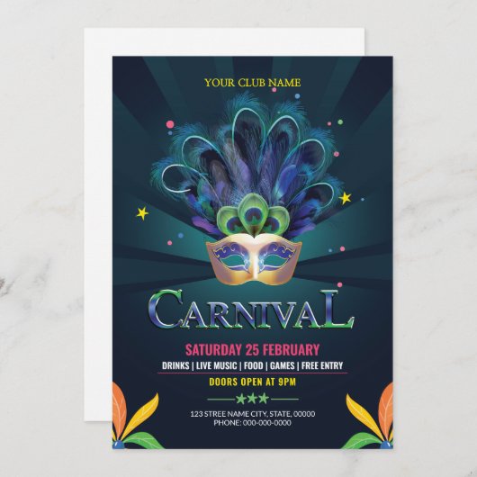 Invitation à l'affiche du Carnaval (Devant / Derrière)