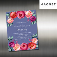 Invitation à l'aimant floral bleu rose