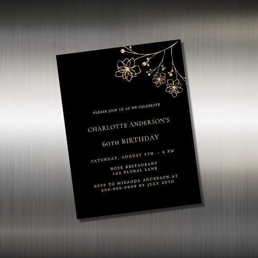 Invitation à l'aimant floral or noir