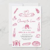 Invitation À l'amour Douche de couple rétro dessiné à la main (Devant)