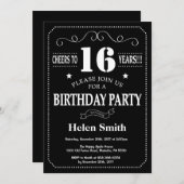 Invitation à l'anniversaire 16e tableau noir blanc (Devant / Derrière)