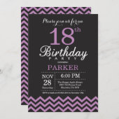 Invitation à l'anniversaire 18e Noir et violet (Devant / Derrière)