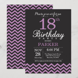 Invitation à l'anniversaire 18e Noir et violet