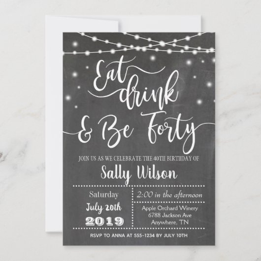 Invitation à l'anniversaire 40e anniversaire Buvez (Devant)