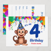 Invitation à l'anniversaire 4, fête des singes Per (Devant / Derrière)