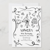 Invitation à l'anniversaire 4, main tirée 4e anniv (Devant)