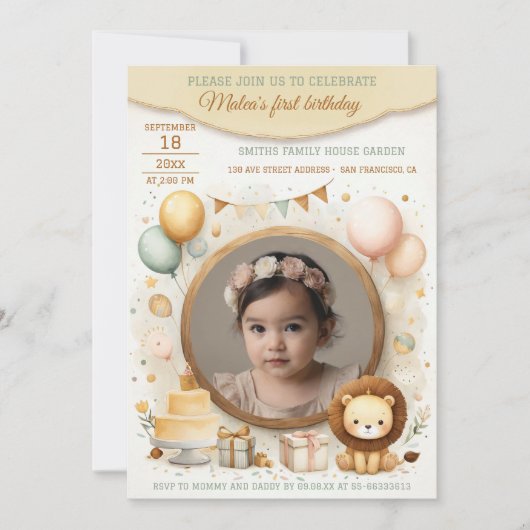 Invitation à l'anniversaire avec un lionceau Cadre (Devant)