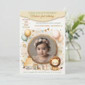 Invitation à l'anniversaire avec un lionceau Cadre (Debout devant)