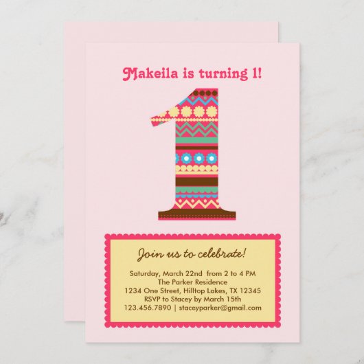 Invitation à l'anniversaire Big Number One (Devant / Derrière)