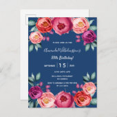 Invitation à l'anniversaire bleu marine rousse vio (Devant / Derrière)