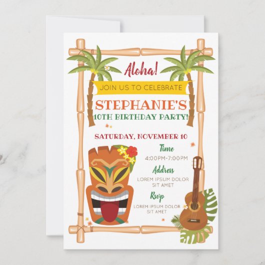 Invitation à l'anniversaire d'Aloha Luau (Devant)