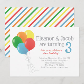 Invitation à l'anniversaire de ballons jumeaux pou