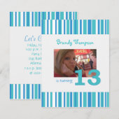 Invitation à l'anniversaire de Blue & White Stripe (Devant / Derrière)