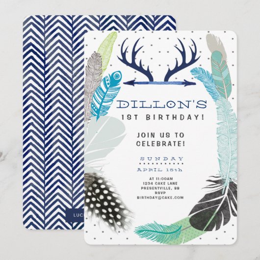 Invitation à l'anniversaire de Boho Feather (Devant / Derrière)