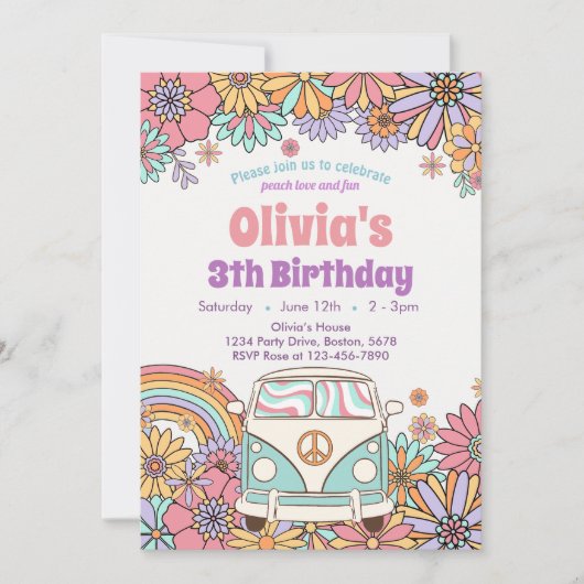 Invitation à l'anniversaire de Boho Retro Fleur su (Devant)