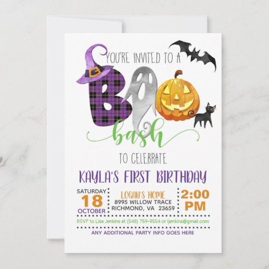 Invitation à l'anniversaire de Boo Bash (Devant)