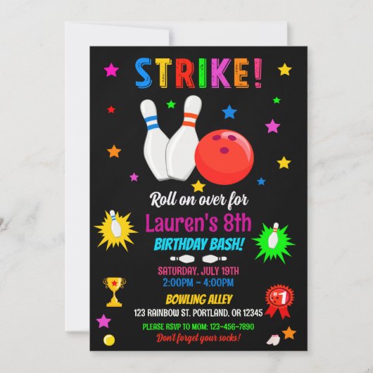 Invitation à l'anniversaire de bowling Grattez-vou (Devant)